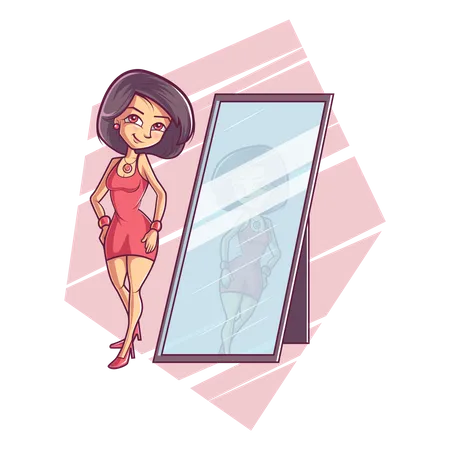 Cute girl looking in the mirror  Illustration