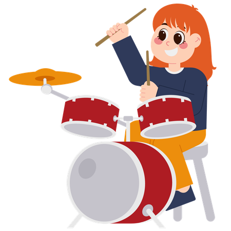 Cute girl playing drums  イラスト