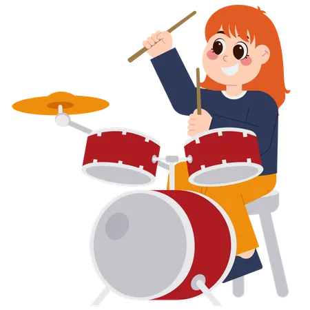 Cute girl playing drums  イラスト