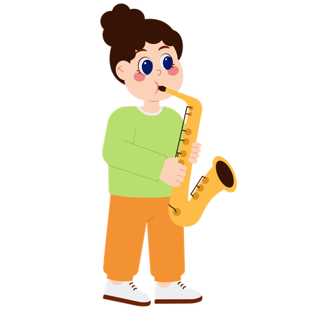 Cute girl playing saxophone  イラスト