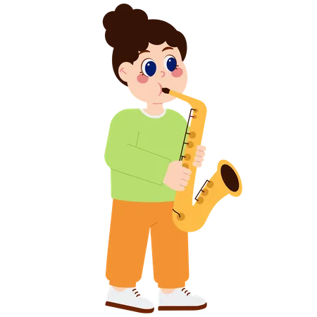 Cute girl playing saxophone  イラスト