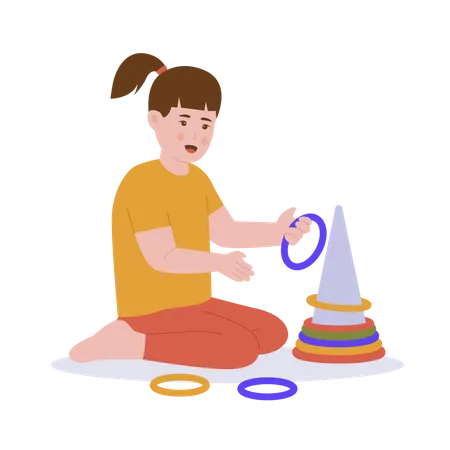 Cute girl playing with Ring Pyramid  Illustration