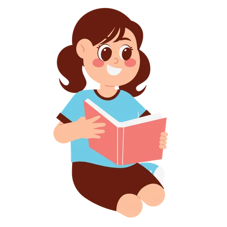 Cute Girl Reading Book  Illustration