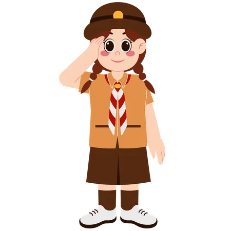Cute Girl Scout Saluting  Illustration