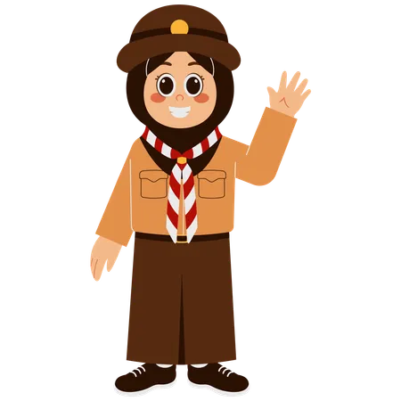 Cute Girl Scout Waving hand  Illustration