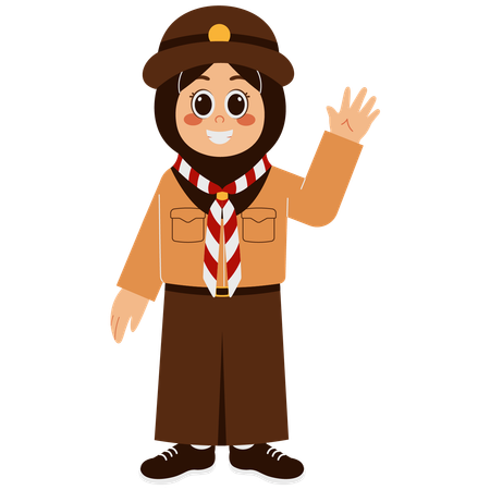 Cute Girl Scout Waving hand  Illustration