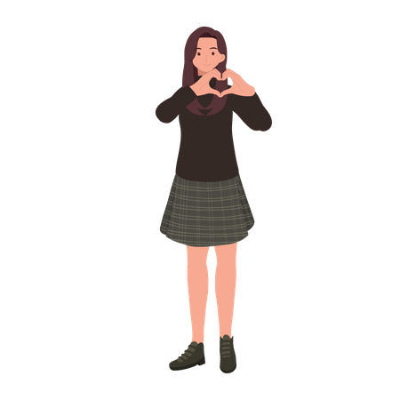 Cute girl showing heart gesture  Illustration