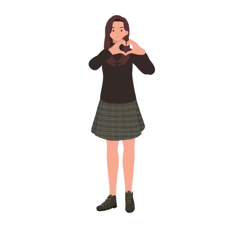 Cute girl showing heart gesture  Illustration