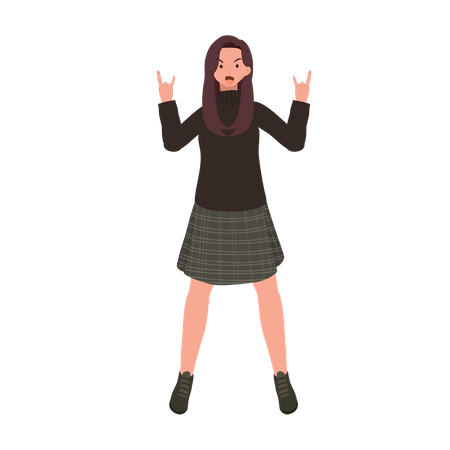 Cute Girl showing rocking sign  Illustration