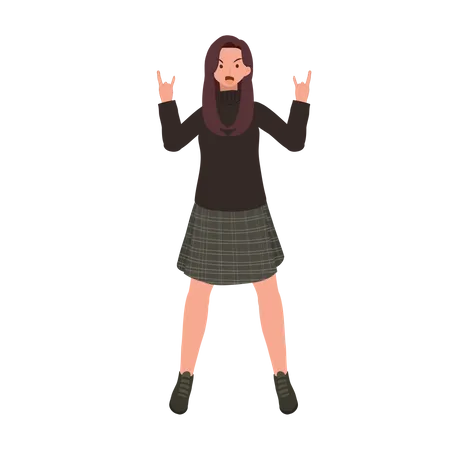 Cute Girl showing rocking sign  Illustration