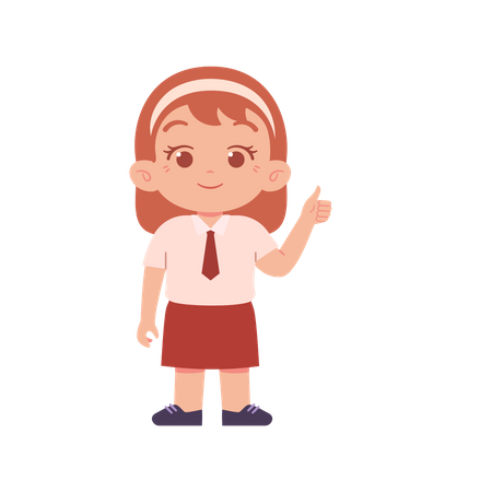 Cute Girl Showing Thumb Up Using Right Hand Illustration