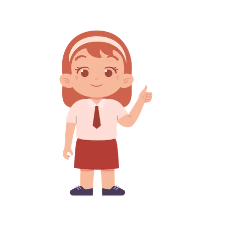 Cute Girl Showing Thumb Up Using Right Hand Illustration