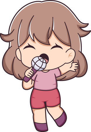 Cute Girl Singing  Illustration