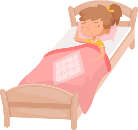 Cute girl sleeping on bed Illustration