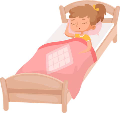 Cute girl sleeping on bed  Illustration