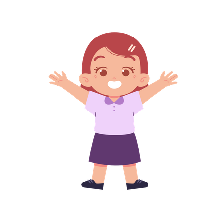 Cute Girl Standing While Hands In Air  Illustration