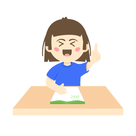 かわいい女の子が学校で勉強する  イラスト