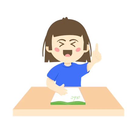 かわいい女の子が学校で勉強する  イラスト