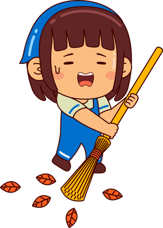 Cute girl sweeping using broom  Illustration