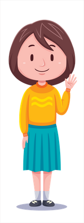 Cute Girl waiving hand Illustration