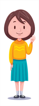 Cute Girl waiving hand  Illustration