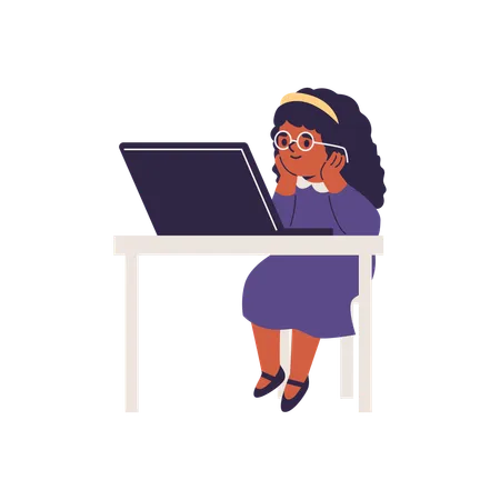 Cute girl watching game on laptop  Illustration