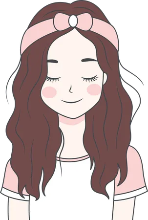 Cute girl wearing headband and smiling  Illustration