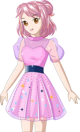 Cute Girl wearing pink dress  Illustration