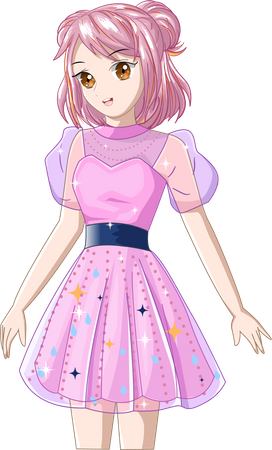 Cute Girl wearing pink dress  Illustration