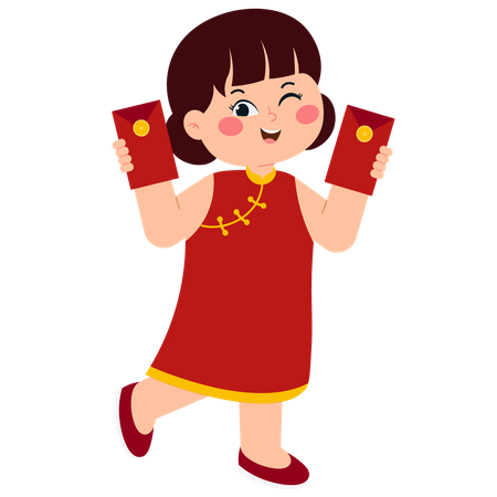 Cute Girl With Angpao  Illustration