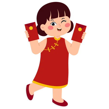 Cute Girl With Angpao  Illustration