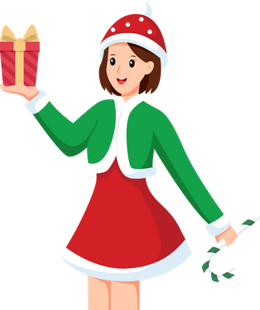Cute girl with Christmas gift  Illustration
