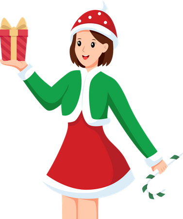 Cute girl with Christmas gift  Illustration