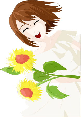 Cute girl with sunflower  Illustration
