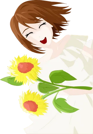 Cute girl with sunflower  イラスト
