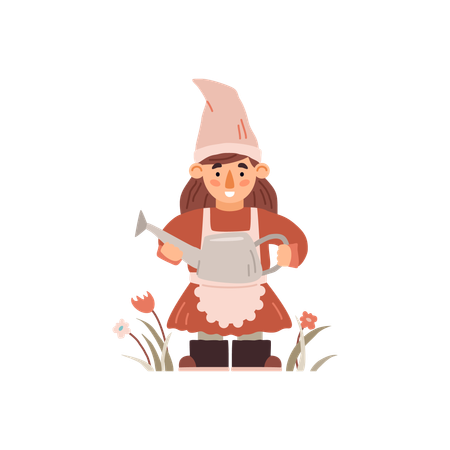 Cute gnome girl carrying water can  Illustration