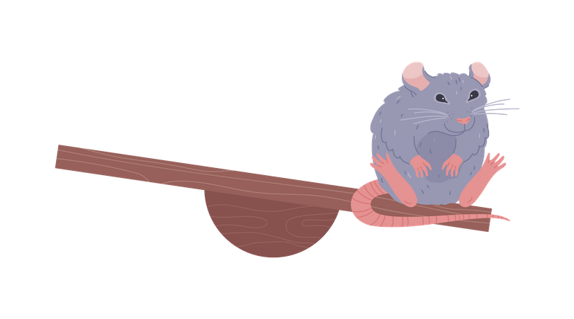 Cute gray rat sitting on wooden toy  Illustration