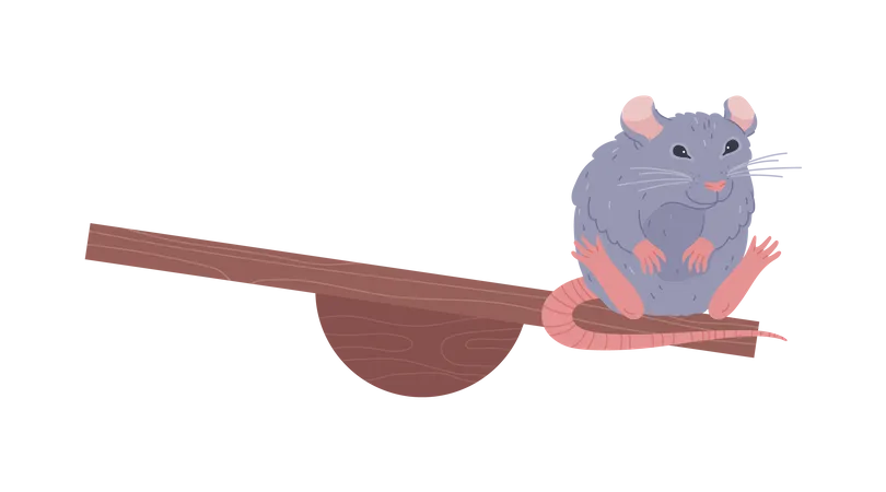 Cute gray rat sitting on wooden toy  Illustration