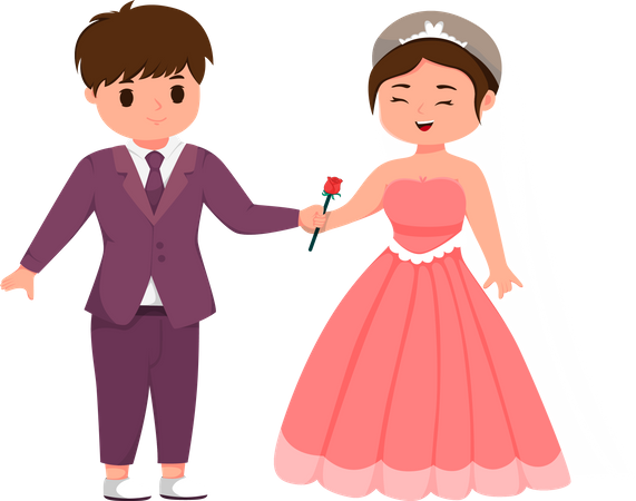 Cute Groom giving rose to beautiful bride  Illustration