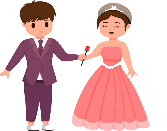 Cute Groom giving rose to beautiful bride  Illustration