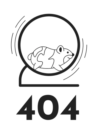 かわいいハムスターが車輪の中を速く走っています。黒と白のエラー 404  イラスト