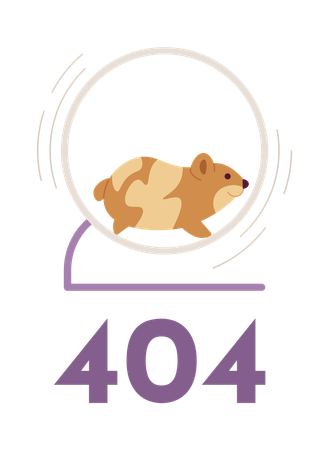 Cute hamster fast running in wheel error 404  Illustration