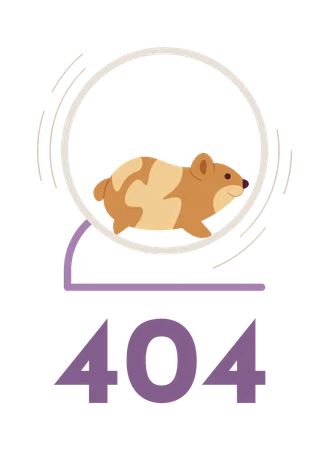 Cute hamster fast running in wheel error 404  Illustration