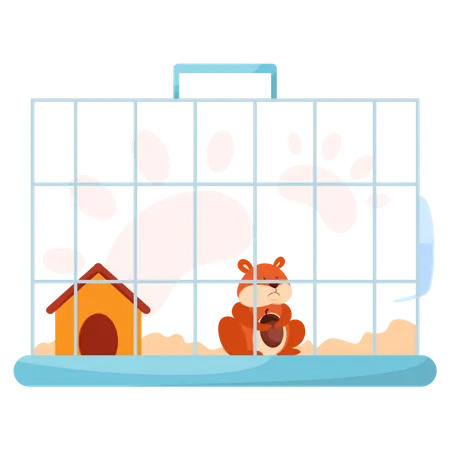 Cute hamster in cage Illustration