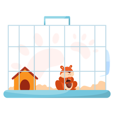 Cute hamster in cage  Illustration