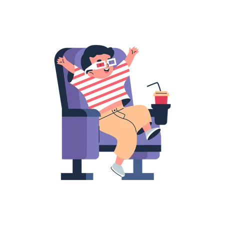 Cute happy kid watching movie film with 3D glasses  Illustration