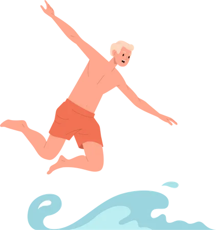 Cute happy teenager male cartoon jumping to water  Illustration