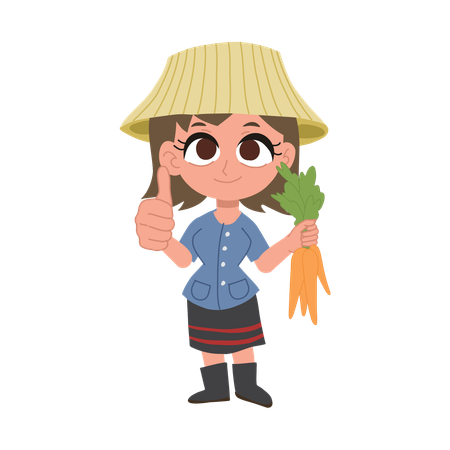 Cute happy thai farmer woman giving thumbs up  Illustration