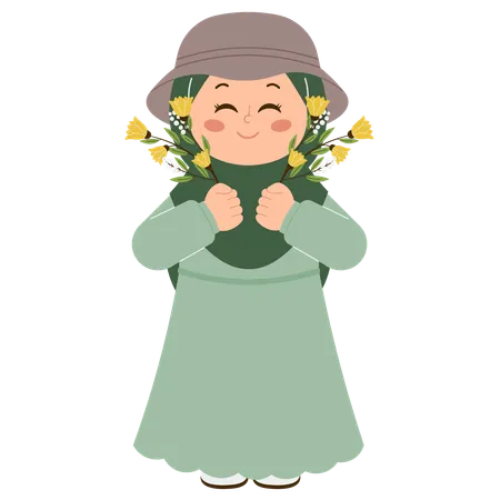 Cute Hijab Girl doing Gardening  Illustration