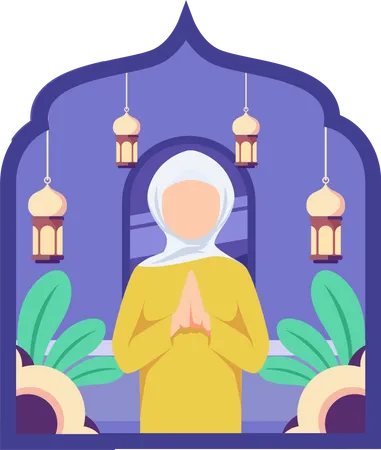 Cute Hijab girl doing Islamic praying  Illustration